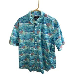 Vineyard Vines Mens Hawaiian Shirt 2xl Blue Slim Fit Murray Palm Trees Beach